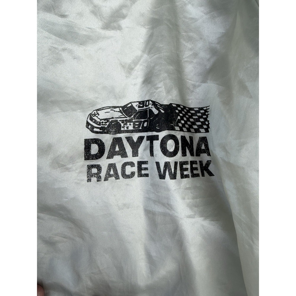 Vintage Daytona Race Week Satin NASCAR Bomber Jacket Cream Black L - Picture 2 of 4